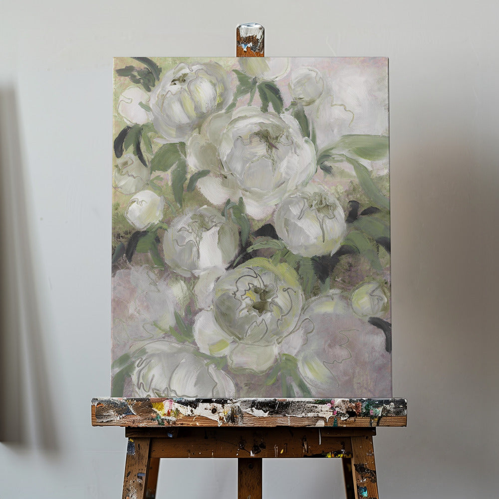 Sady painterly florals in green | Canvas