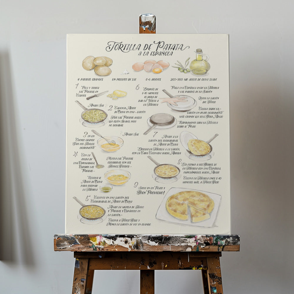 Illustrated recipe of tortilla de patata in Spanish | Canvas