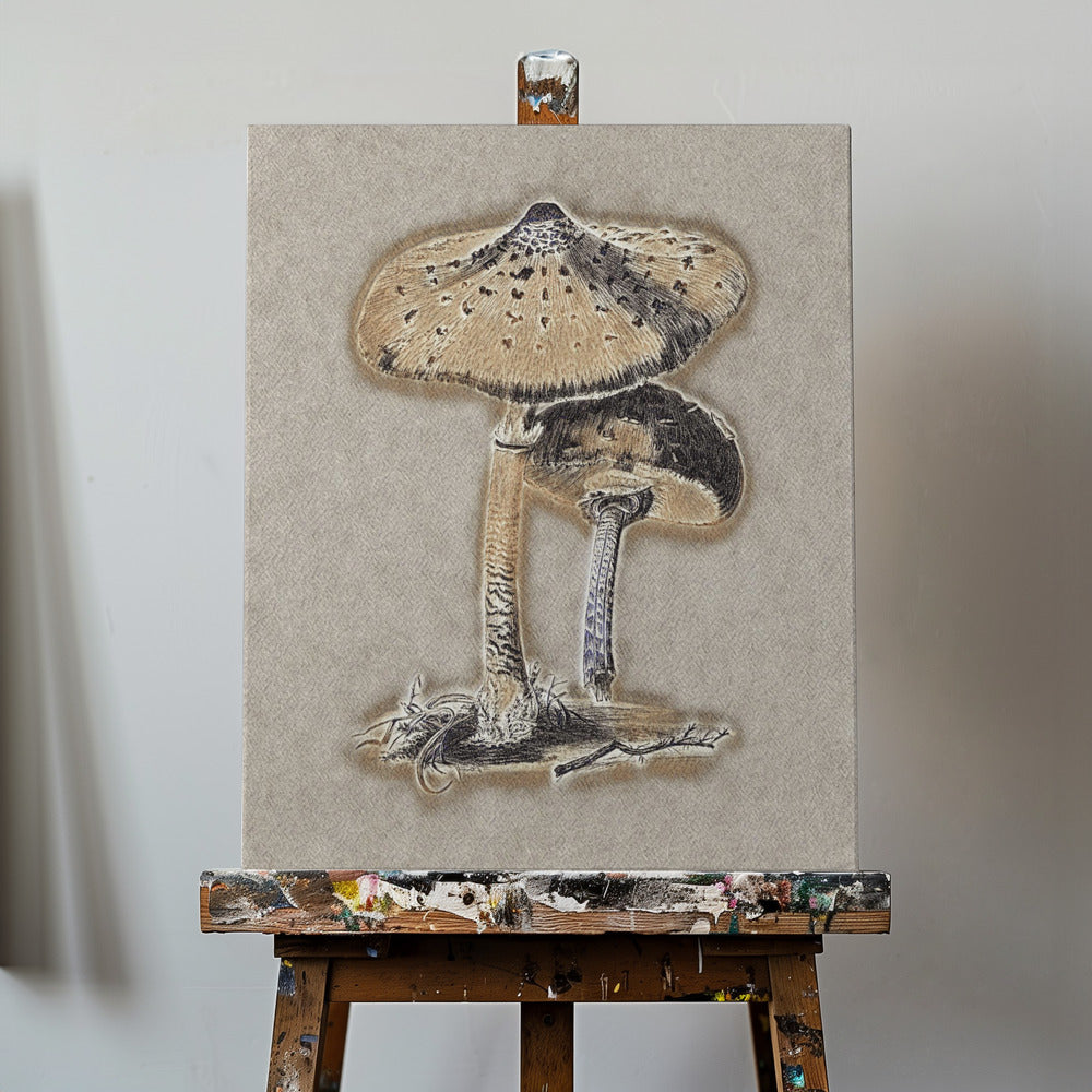 Handritad parasoll med svamp i brunt | Canvas