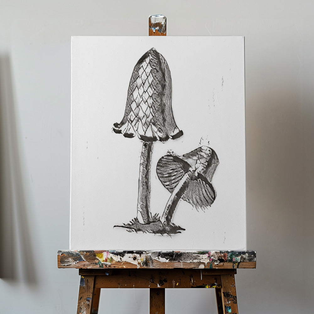 Vintage Inky Cap Ätbar Svamp B/W Ljus | Canvas