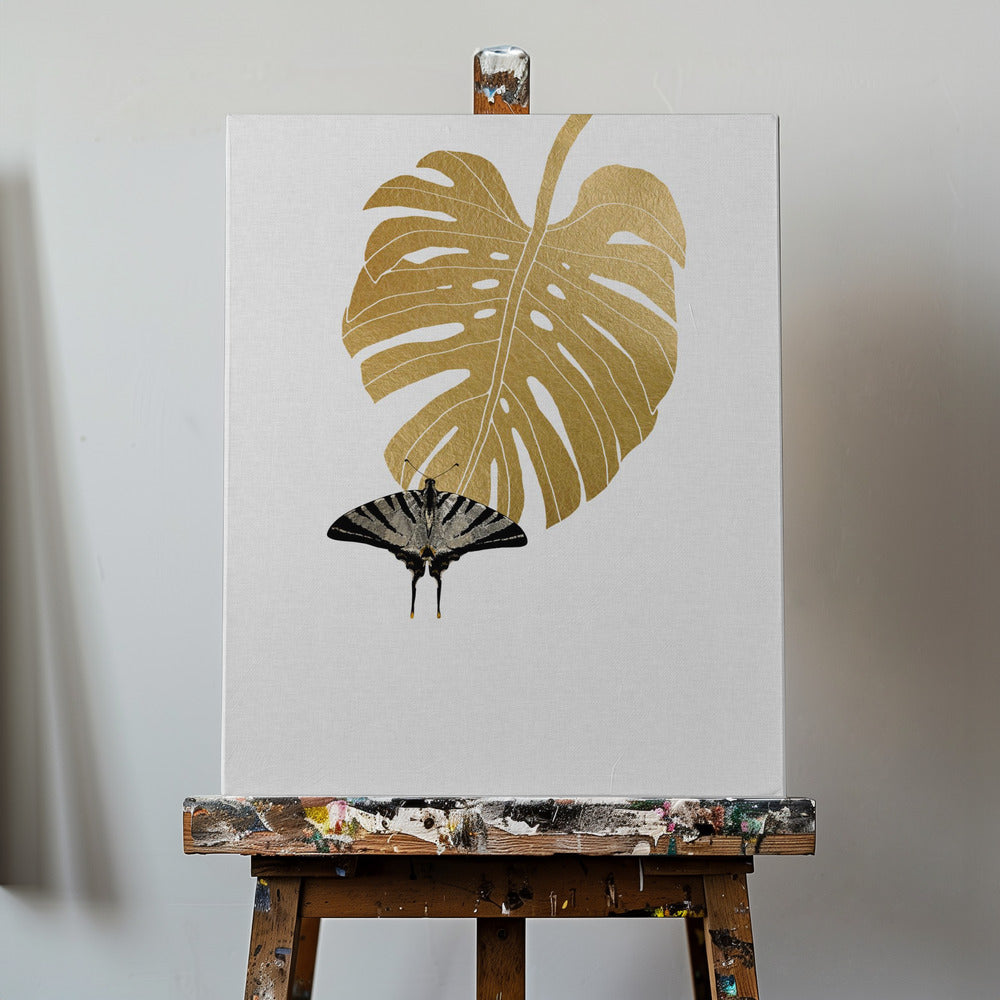 Farfalla e foglia di Monstera | Stampe su Tela