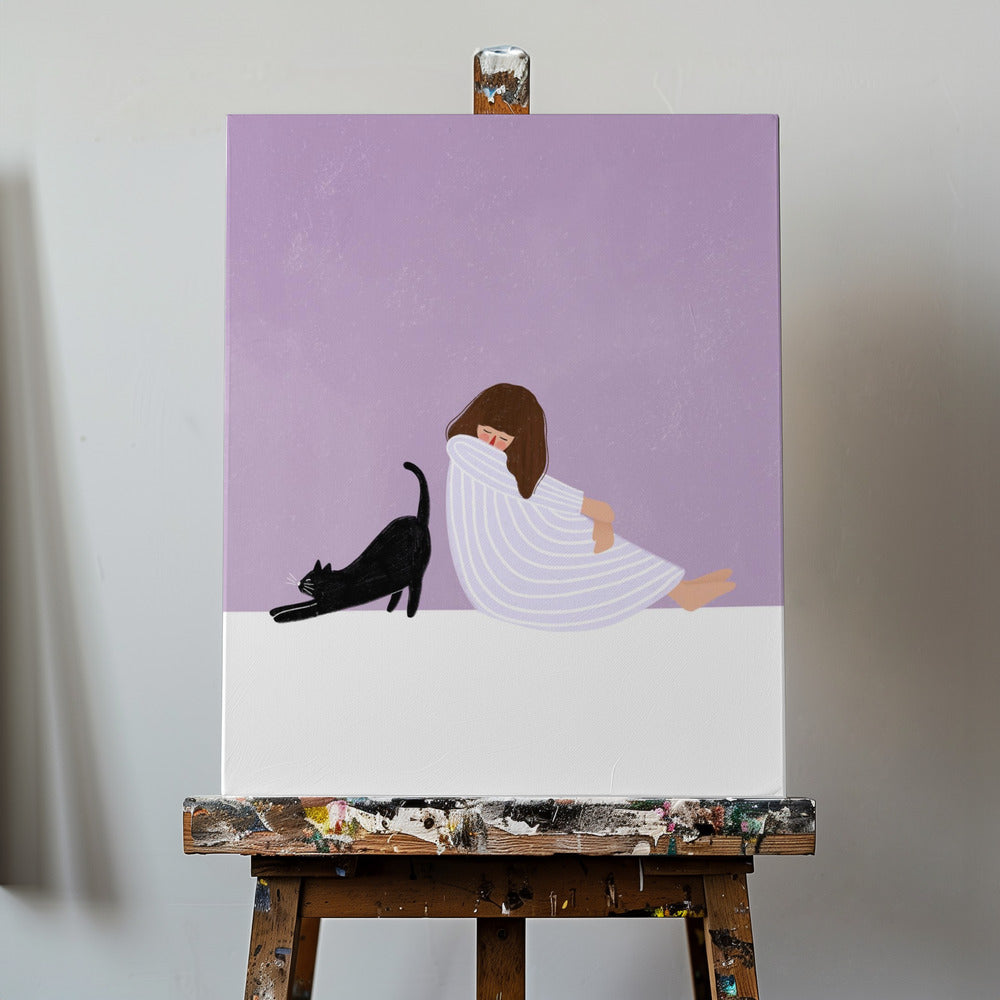 Flicka och katt | Canvas