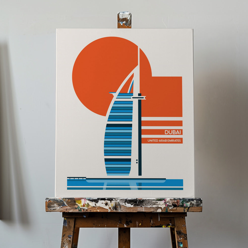 Minimalistisk retro resetavla med Burj Al Arab i Dubai | Canvastavla