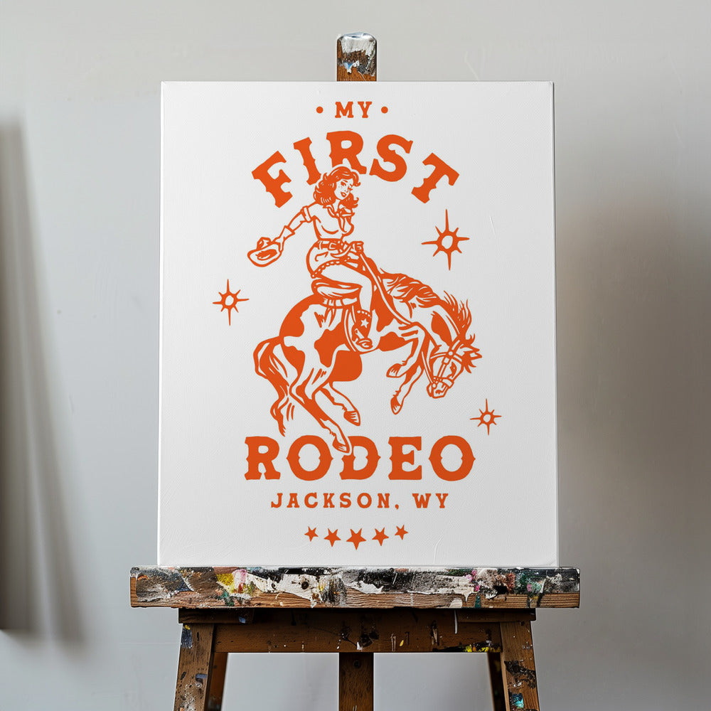 Min första rodeo, Jackson, Wyoming, cowgirl med häst | Canvas