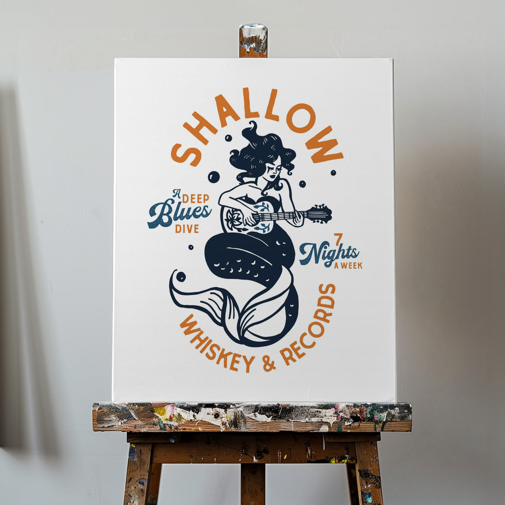 Shallow Whiskey & Records Dive Bar Music Mermaid | Canvasduk