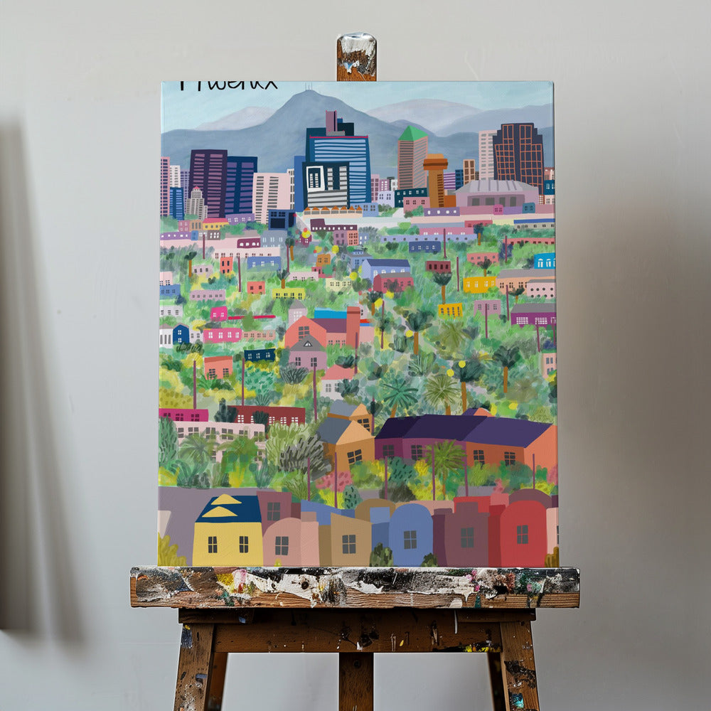 View Over Phoenix Arizona Illustrated by Artist Carla daly | Canvas