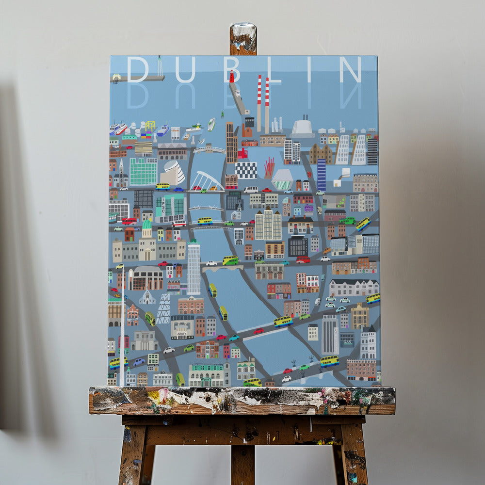 Illustrerad vy över Dublin City, Irland av konstnären Carla Daly | Canvastavla