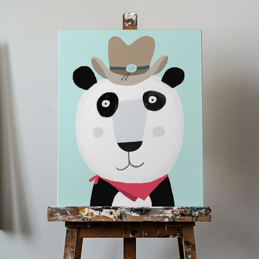 Rolig panda med cowboyhatt av konstnären Carla Daly | Canvastavla
