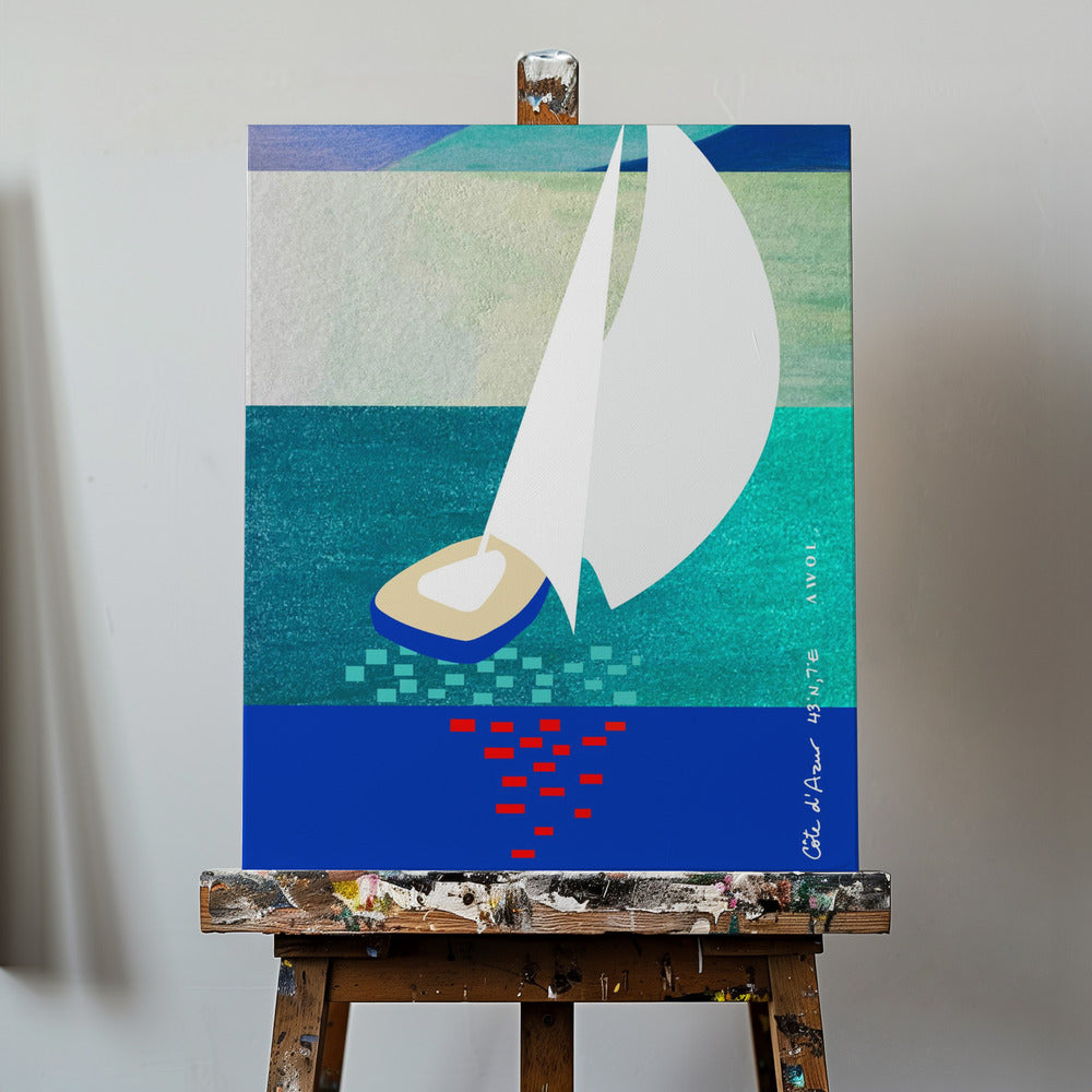 White Sailboat On The French Riviera With Reflections On The Sea | Canvas
