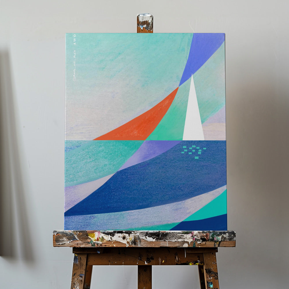 Abstract Ocean Art With Minimalist White Sailboat On The Sea | Canvas