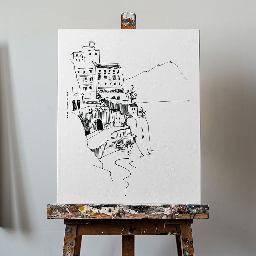Italian Landscape Art, Amalfi Coast Small Towns By The Sea | Canvas