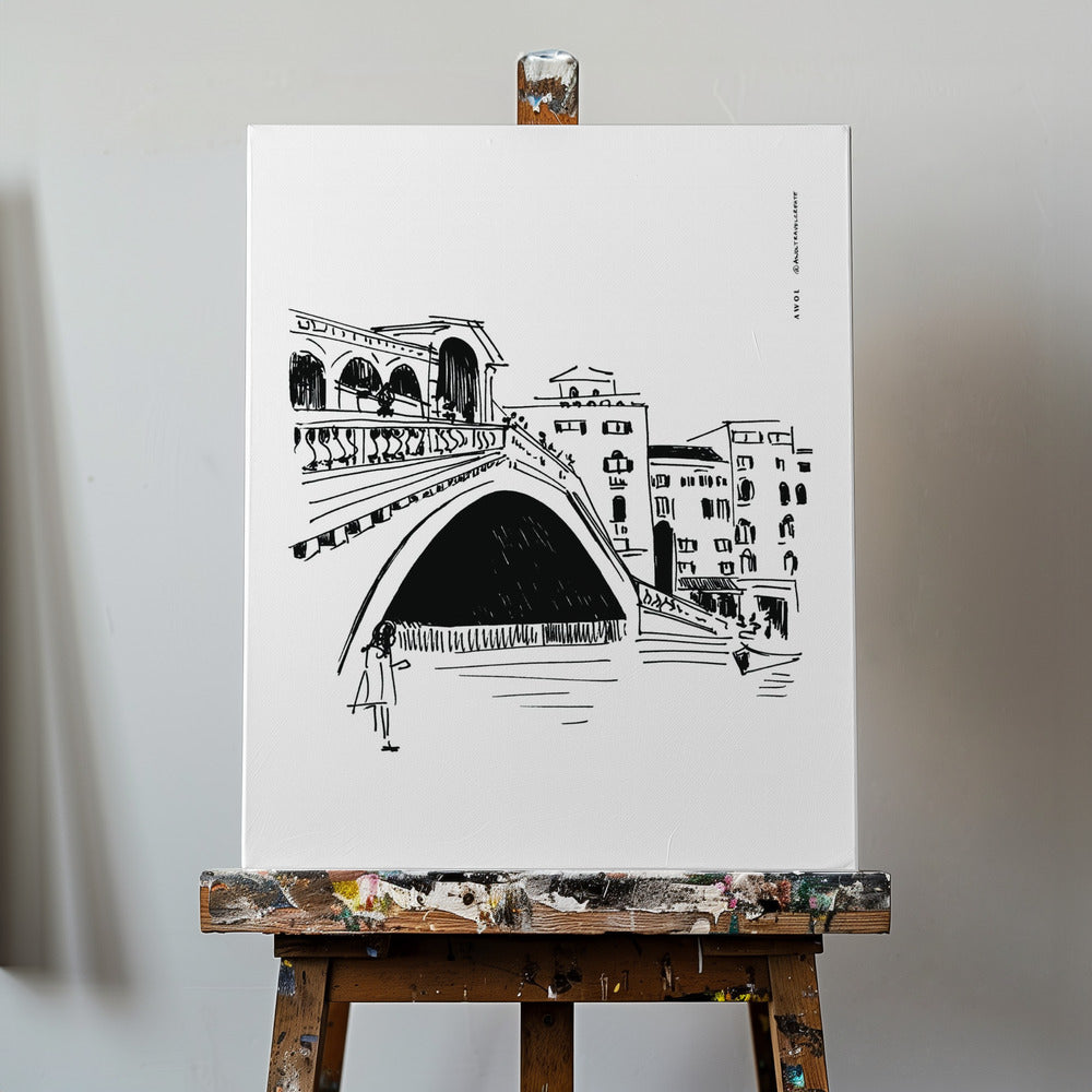 Rialtobron, illustration av Venedig, Italiens stadskonsttryck | Canvastavla