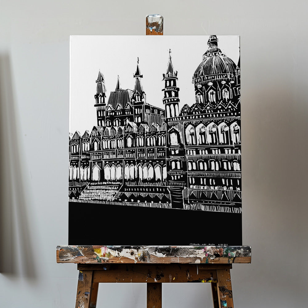 Budapest, Hungary City Art, Black And White Architecture Drawing | Canvas