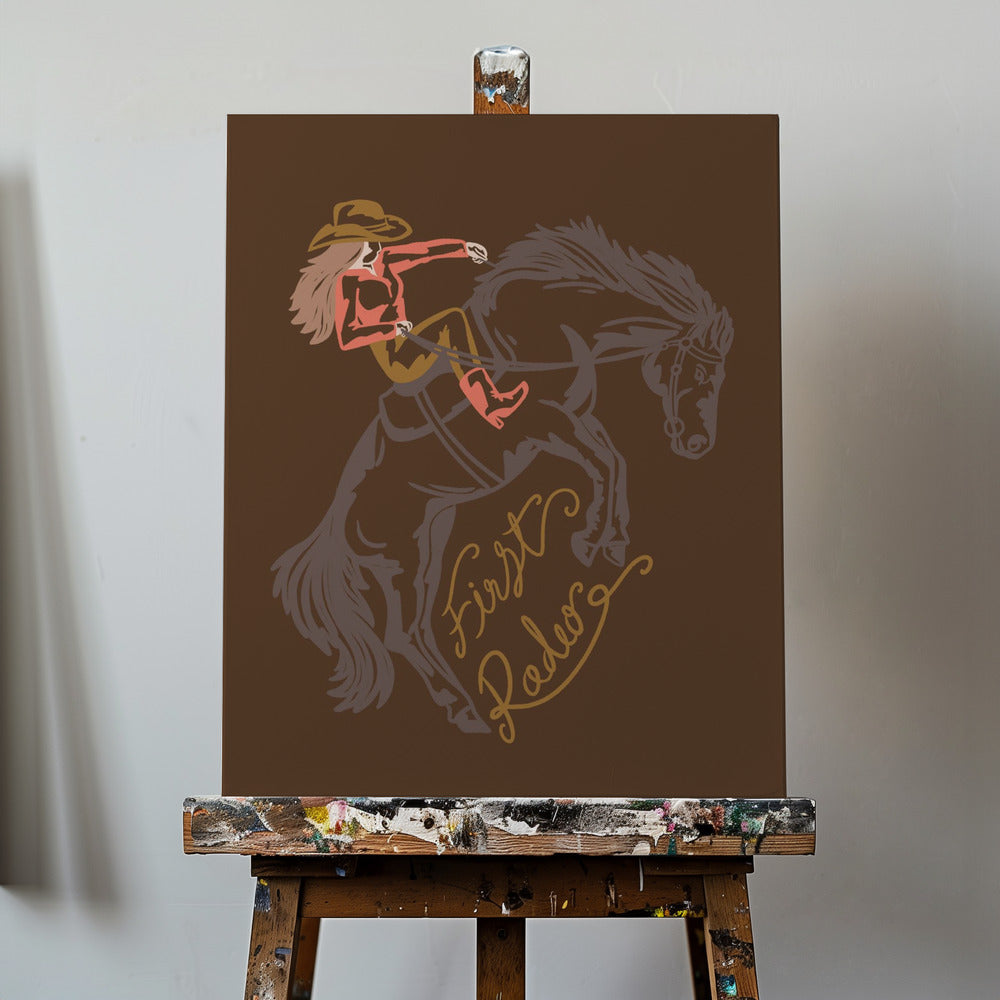 Cowgirl som rider på en ryggande häst | Canvas