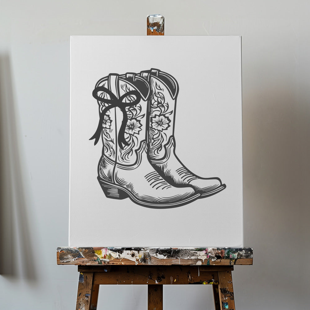Svarta Cowgirl-stövlar med rosett | Canvas