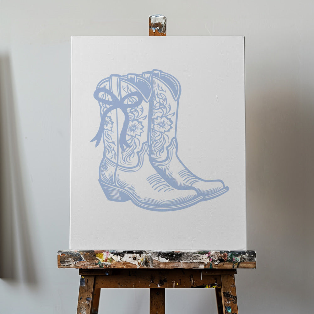 Ljusblå Cowgirl-stövlar med rosett | Canvas