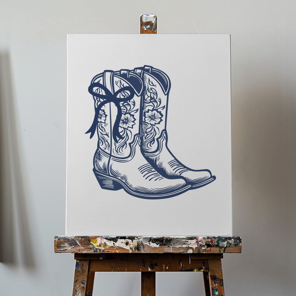 Marinblå Cowgirlstövlar med rosett | Canvas