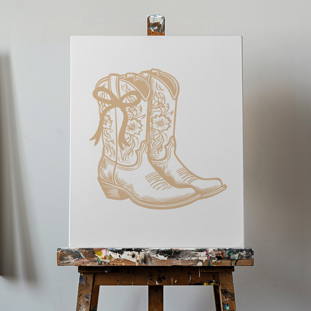 Neutrala Cowgirl-stövlar med rosett | Canvas