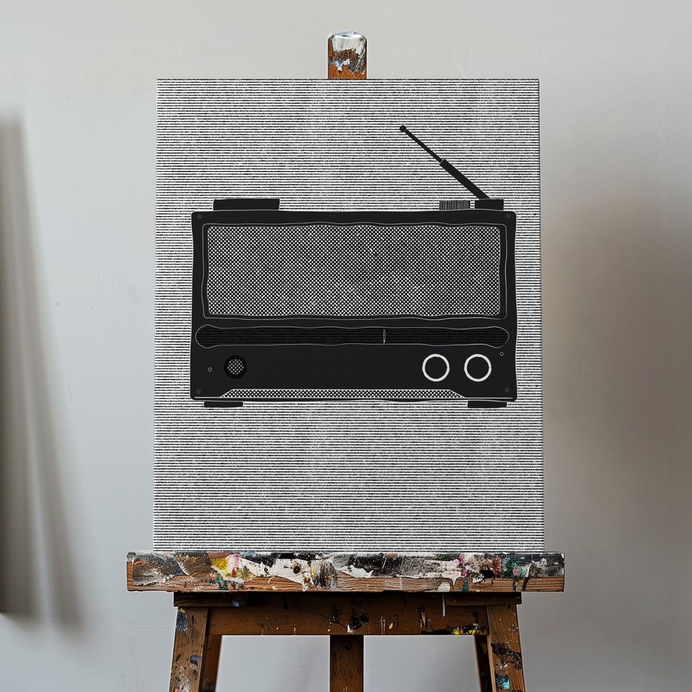 Monokrom avbildning av en vintageradio | Canvas