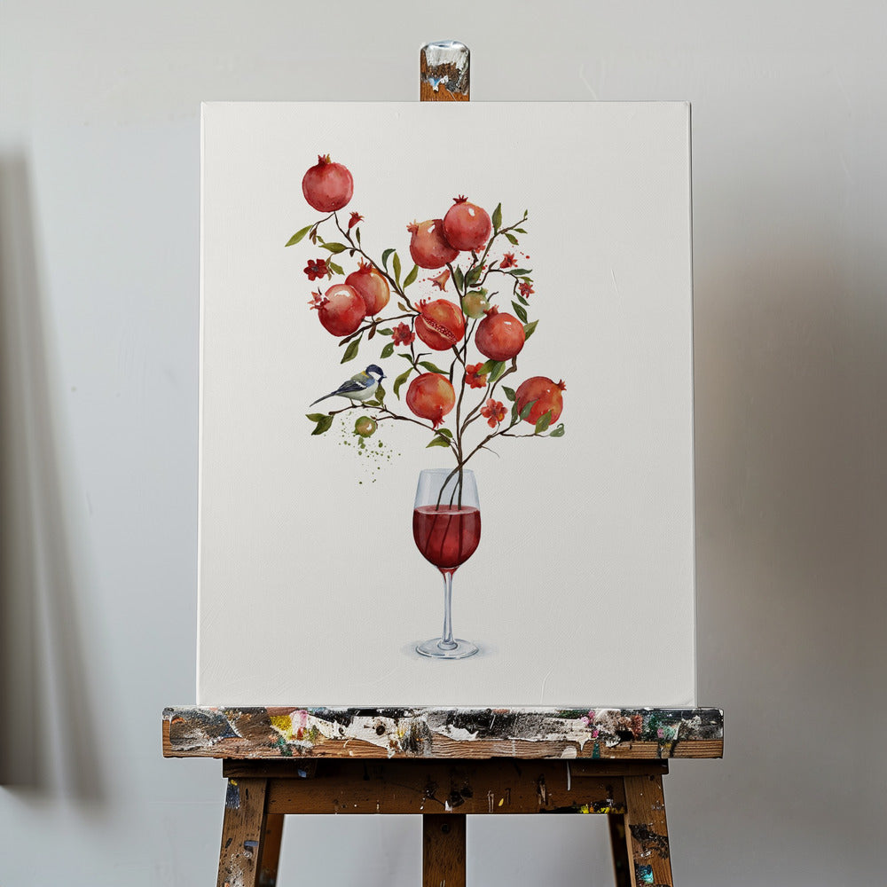 Granatäpple i ett glas vin | Canvastavla