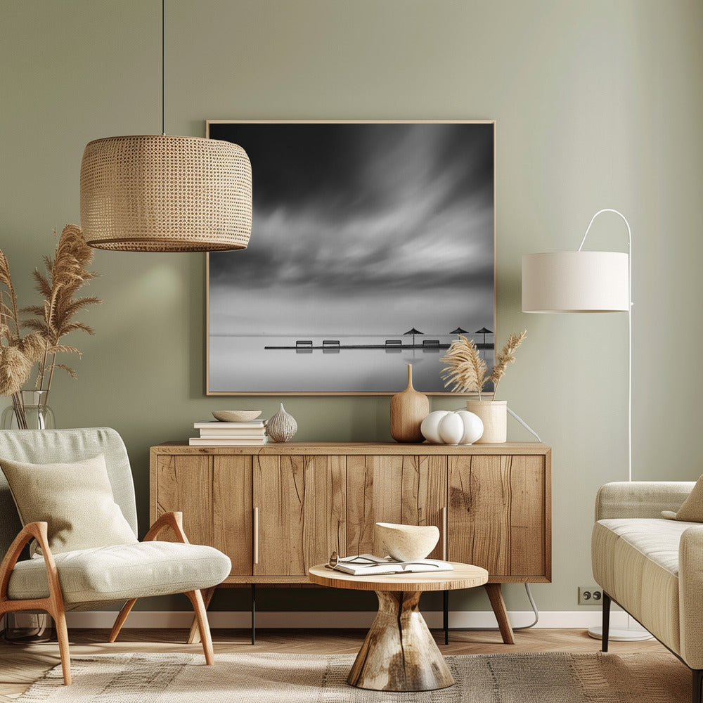 Fyra bänkar och tre parasoller | Canvas