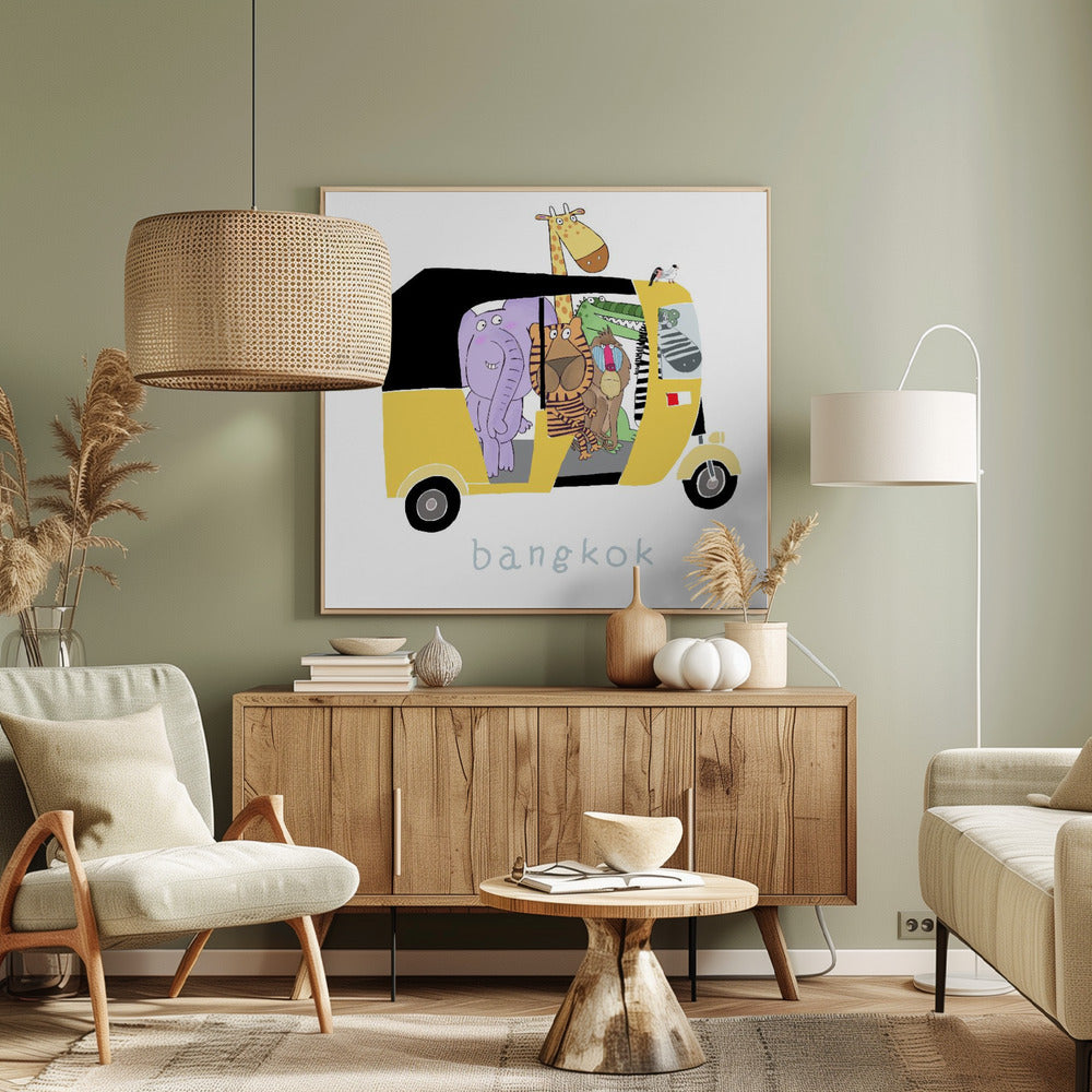 Djungeldjur tar en tur i en Bangkok Tuk Tuk av Carla Daly | Canvas