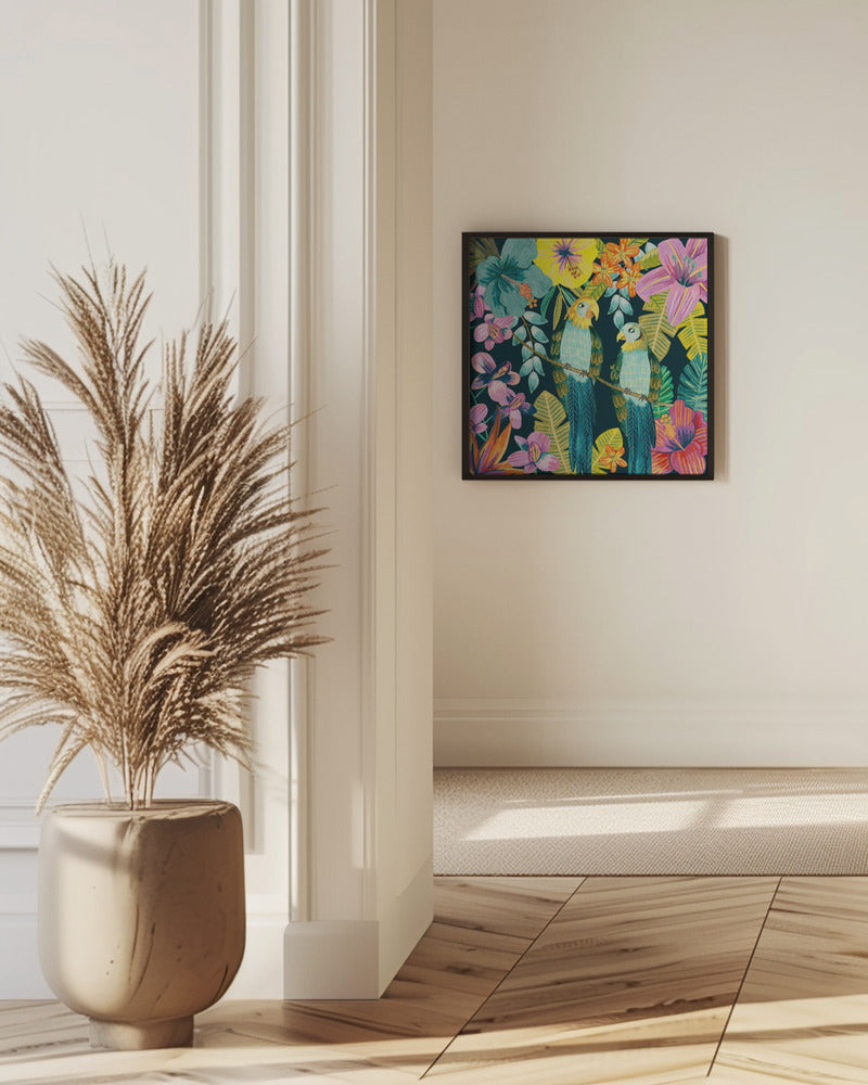 Papegojor Tropisk Blommig Djungel | Poster