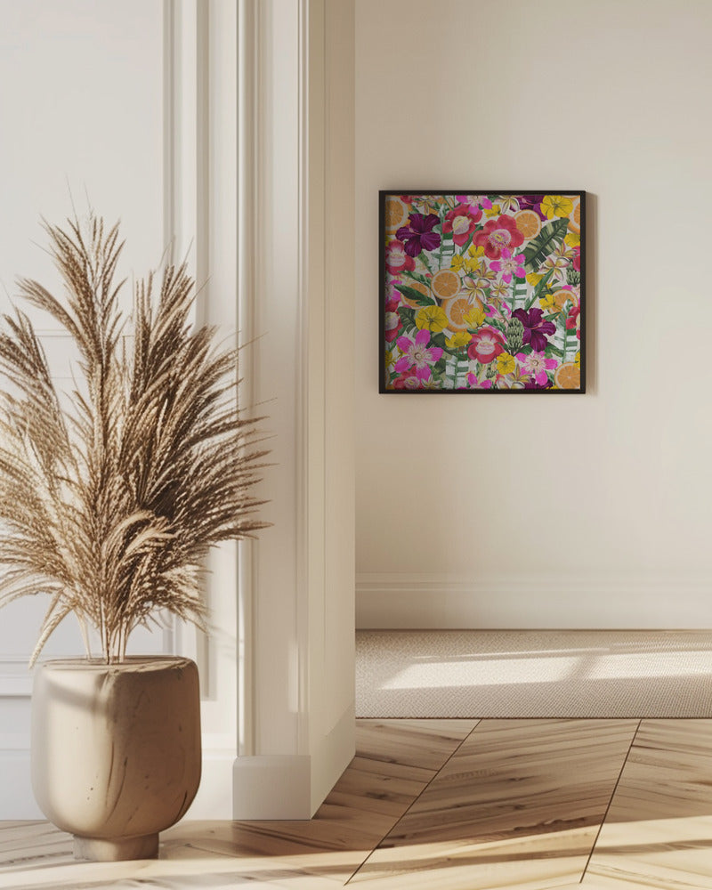Blommor och fruktmönster svart | Poster