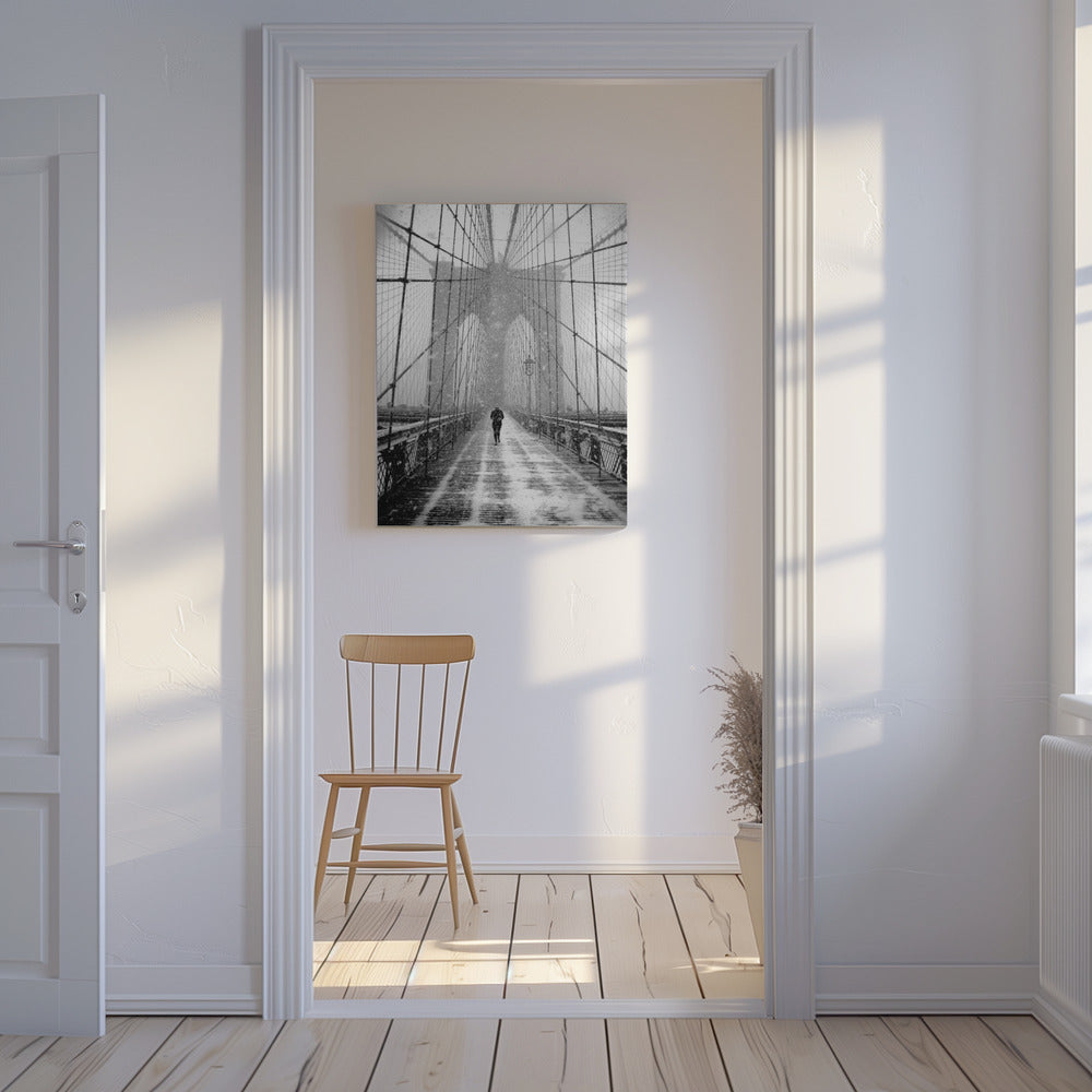 New York Walker i snøstorm - Brooklyn Bridge | Lerretsbilder