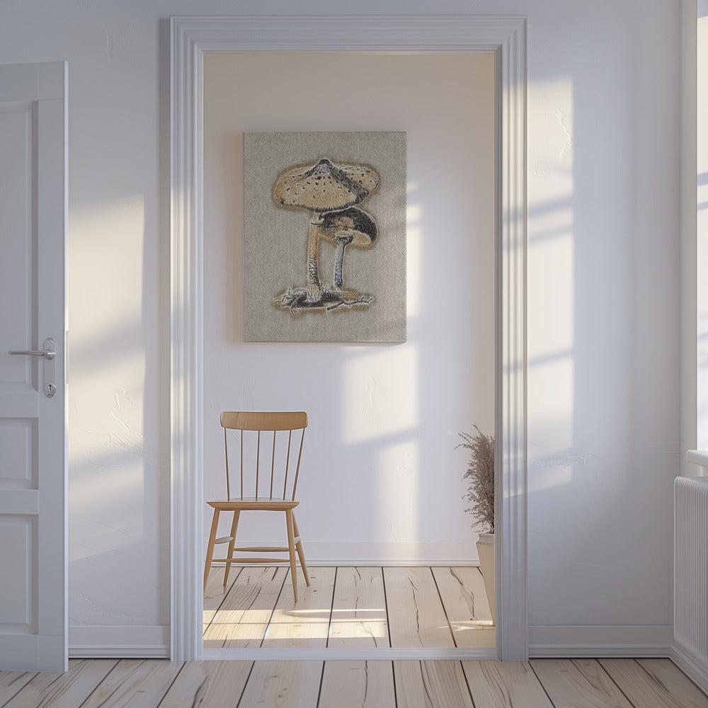 Handritad parasoll med svamp i brunt | Canvas
