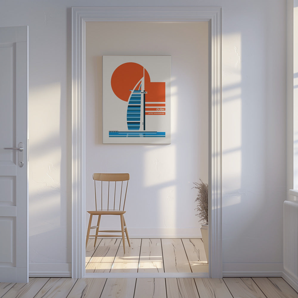 Minimalistisk retro resetavla med Burj Al Arab i Dubai | Canvastavla