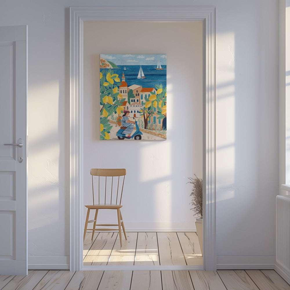 Reseposter kvinna på Amalfikusten, Italien | Canvastavla