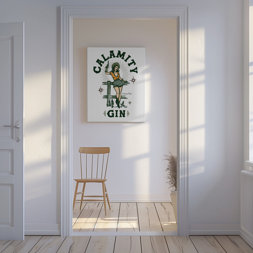 Rolig retro western cowgirl-konst med Calamity Gin | Canvastavla