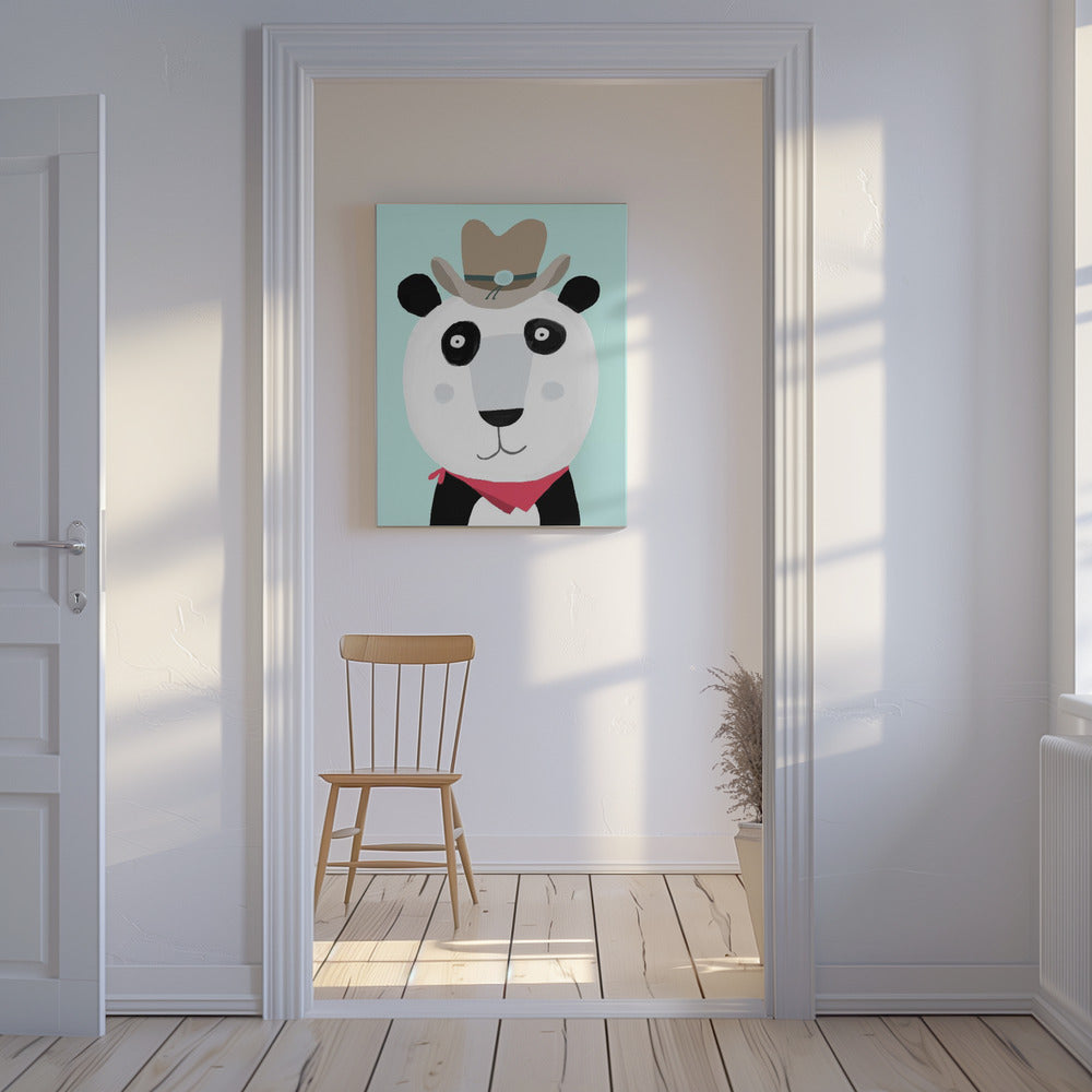 Rolig panda med cowboyhatt av konstnären Carla Daly | Canvastavla
