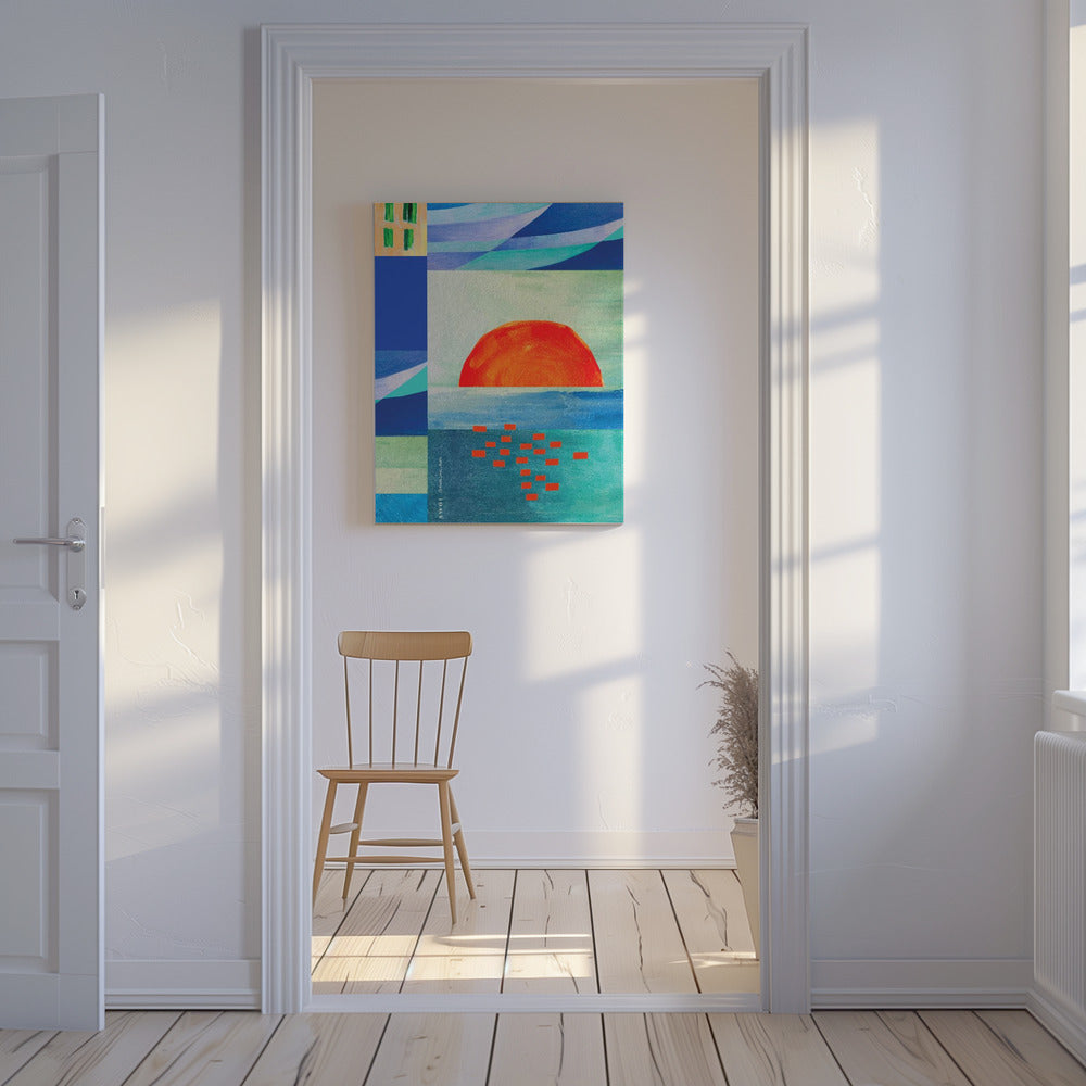 Colourful Mediterranean Sea With Sunrise, Abstract Coastal Art | Canvas