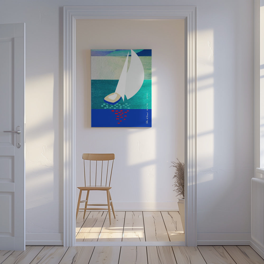 White Sailboat On The French Riviera With Reflections On The Sea | Canvas