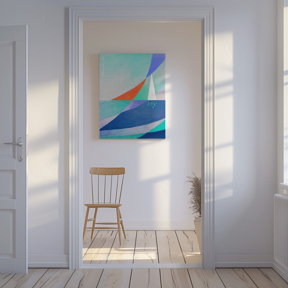 Abstract Ocean Art With Minimalist White Sailboat On The Sea | Canvas