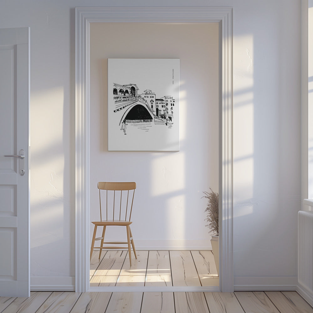 Rialtobron, illustration av Venedig, Italiens stadskonsttryck | Canvastavla