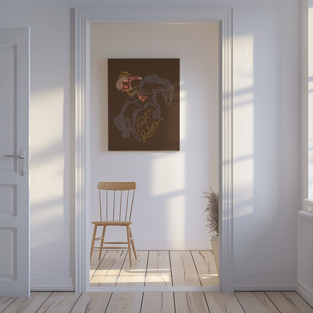 Cowgirl som rider på en ryggande häst | Canvas