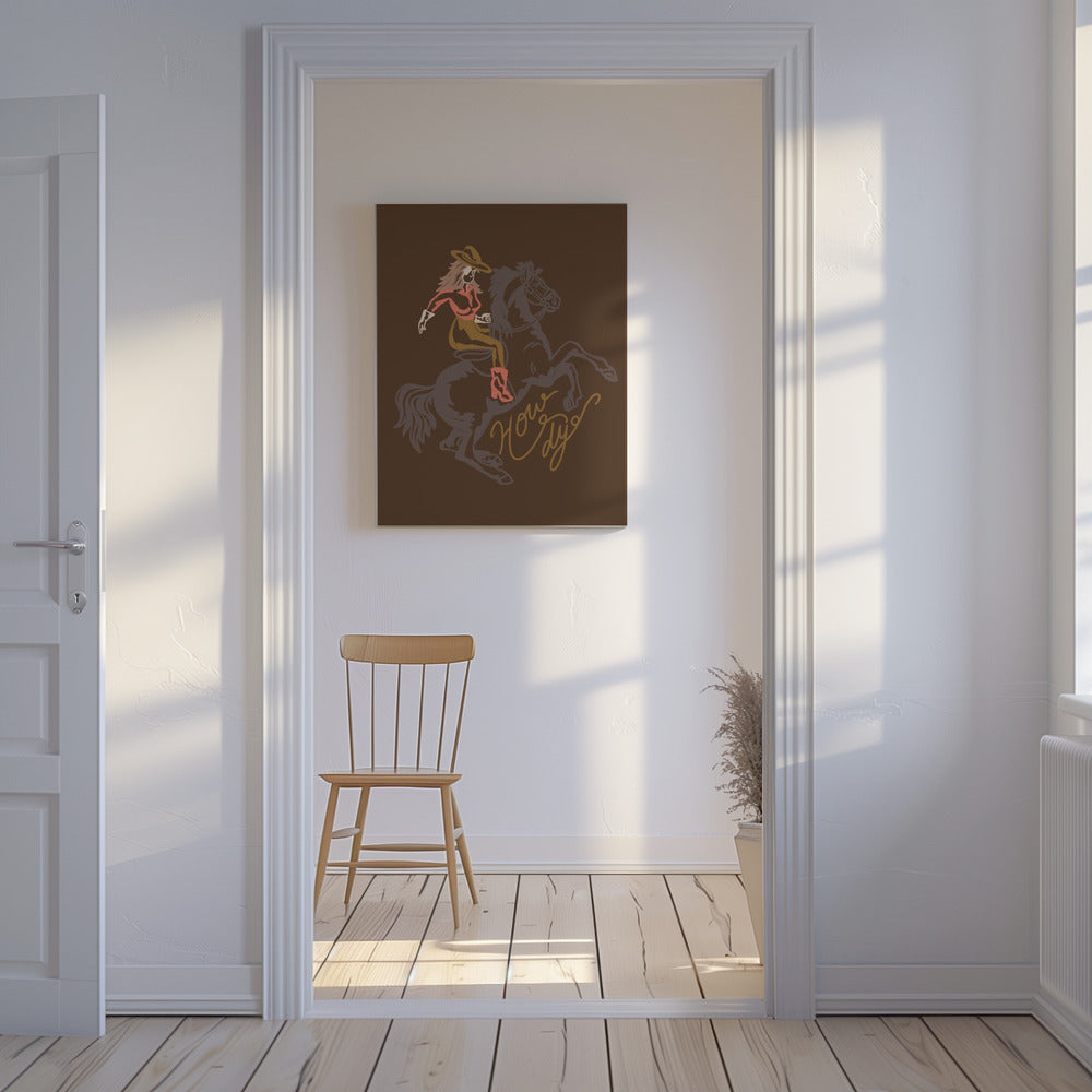 Cowgirl som rider på en ryggande häst | Canvas