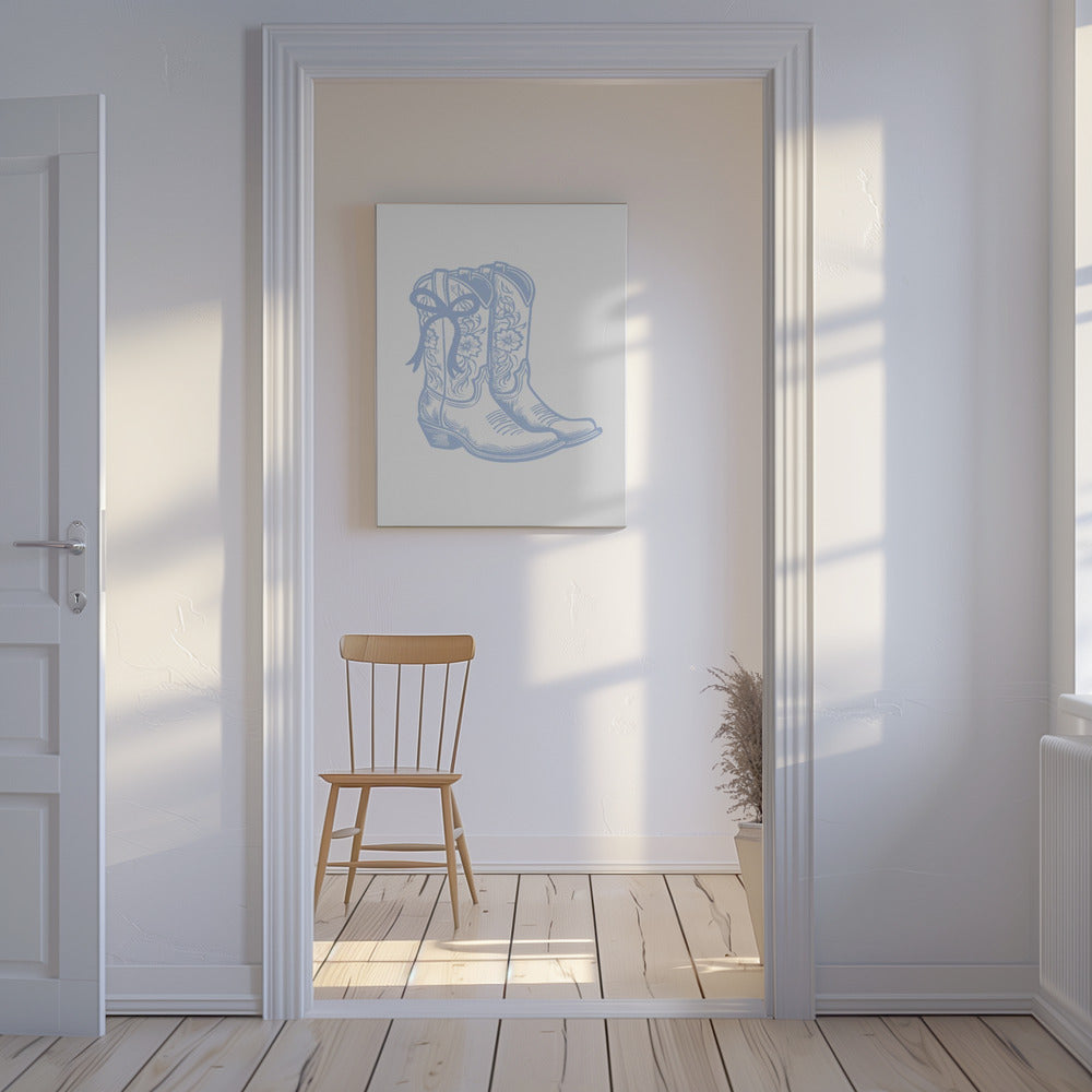 Ljusblå Cowgirl-stövlar med rosett | Canvas
