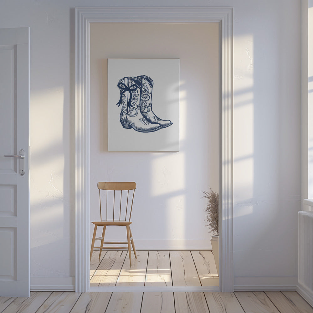 Marinblå Cowgirlstövlar med rosett | Canvas