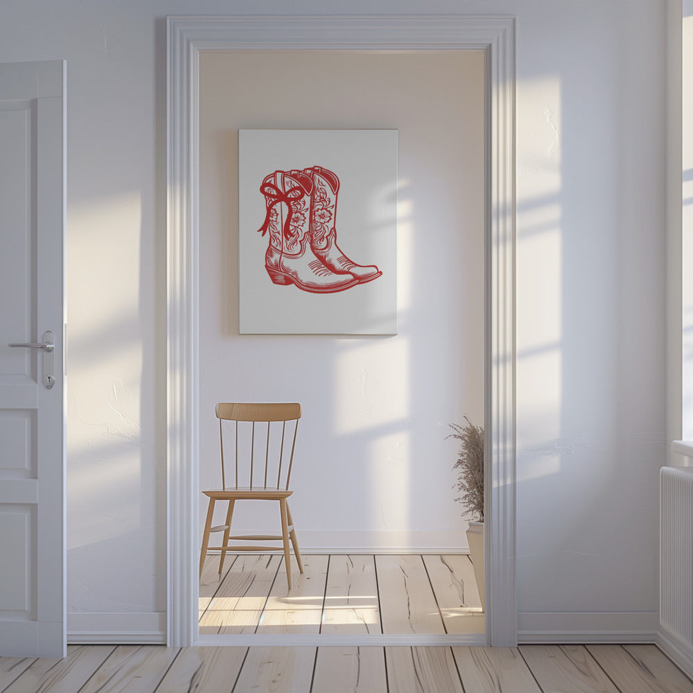 Röda Cowgirl-stövlar med rosett | Canvas