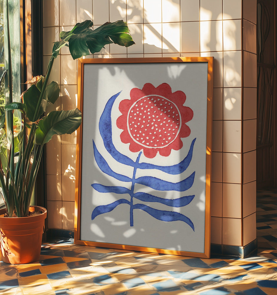 Röd blomma / Linoleumtryck | Poster