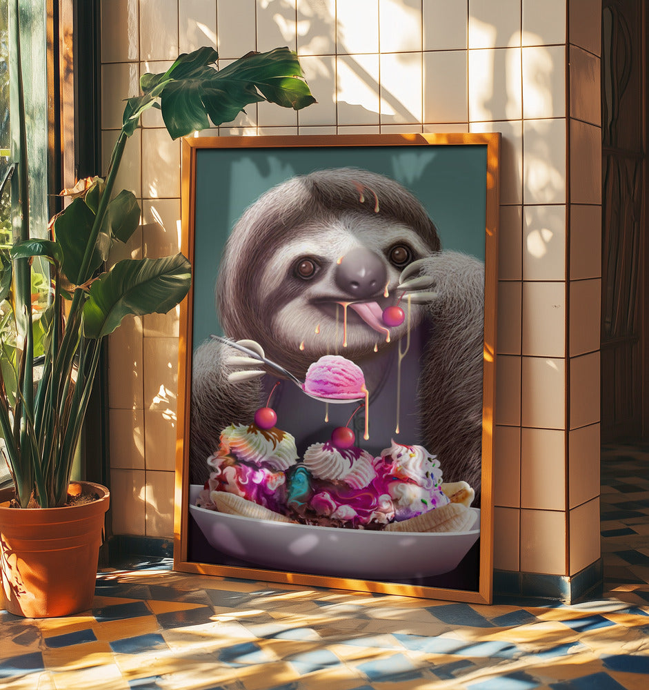 SLOTH ENJOYING ICE CREAM | Poster