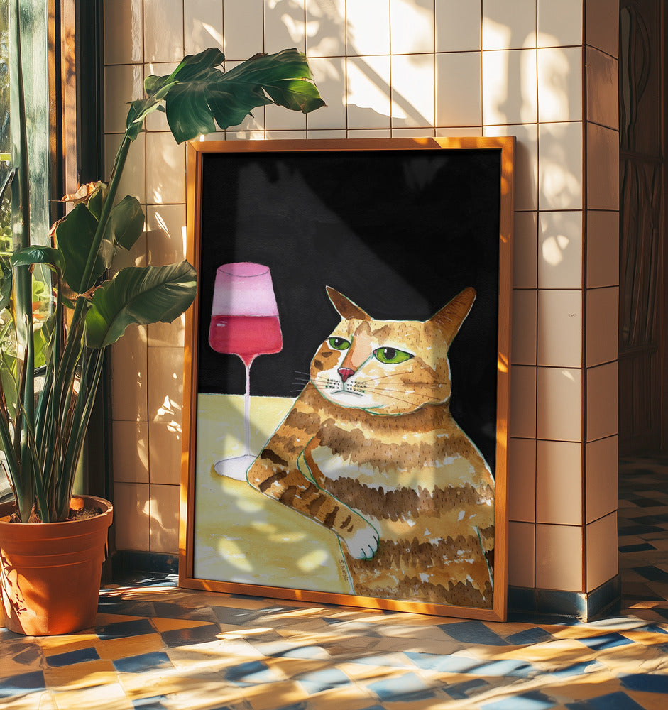 Katt fredagskväll dricker vin rolig katthumor | Poster