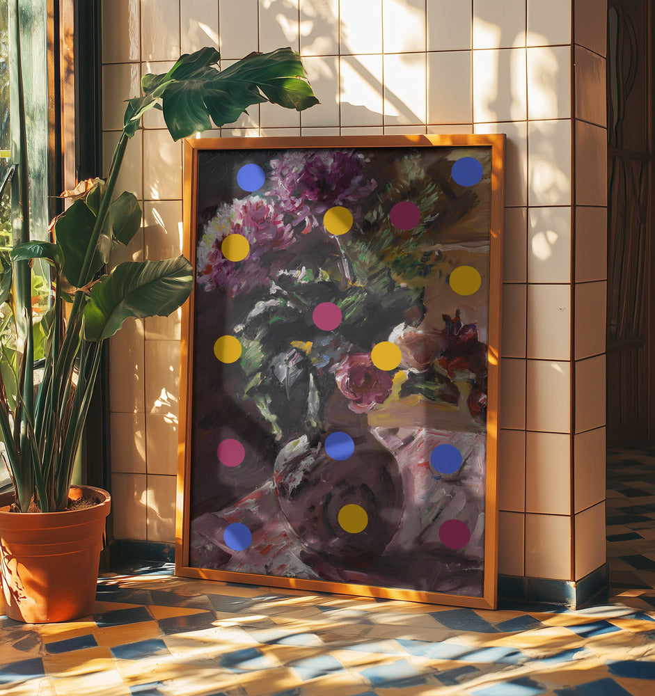 Klassisk vas med blommor och prickar | Poster