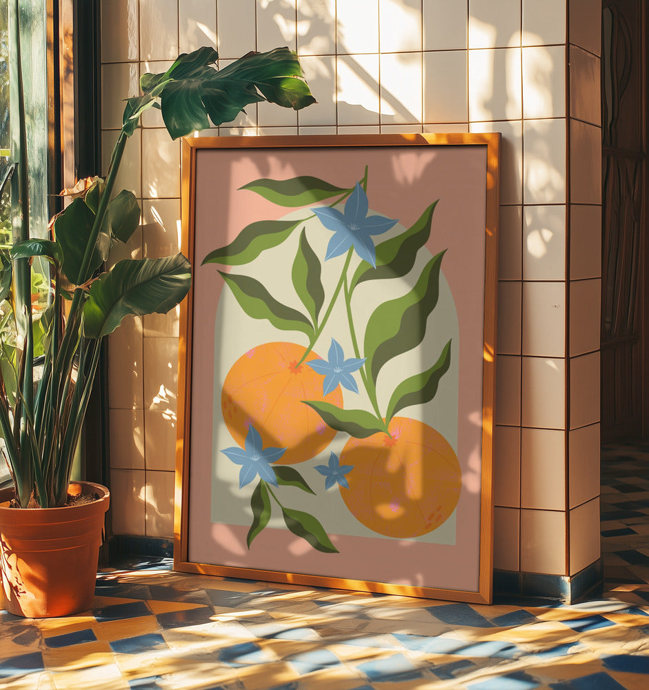 Orange gren med blommor | Poster