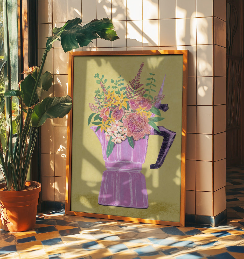 Espressomaskin med blommor | Poster