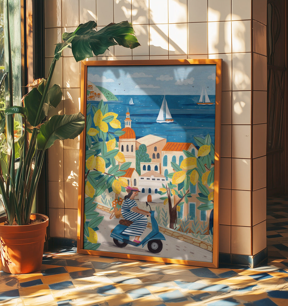 Reseposter kvinna på Amalfikusten, Italien | Poster